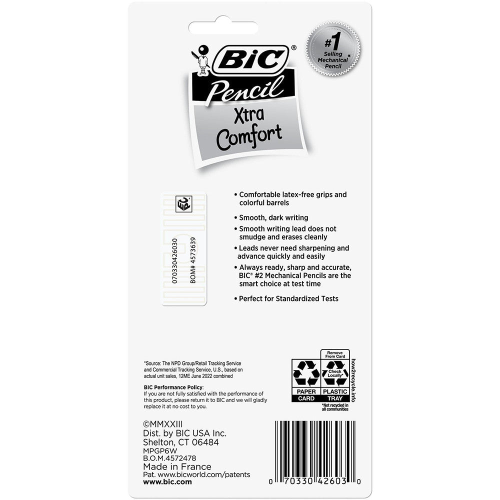 Bic Xtra Comfort No 2 Mechanical Pencils, Multicolor, 6 Ea