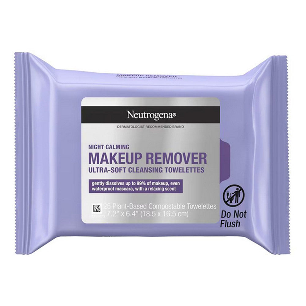 Neutrogena Makeup Remover Night Calming Wipes and Face Cleansing Towelettes, 25 Ea