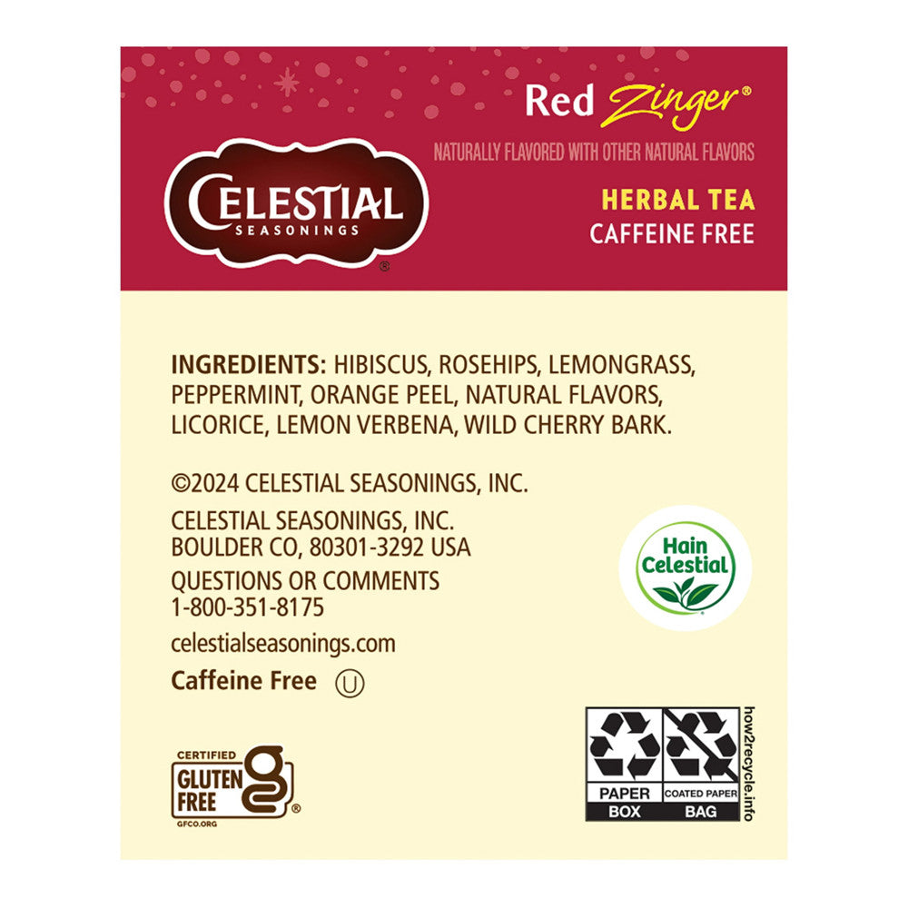Celestial Seasonings Caffeine Free Red Zinger Natural Herb Tea, 20 Bags
