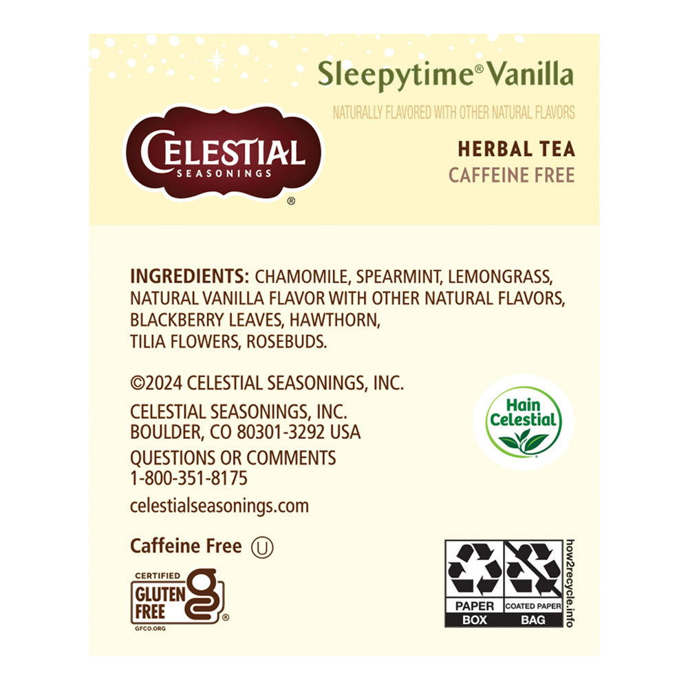 Celestial Seasonings Herbal Tea, Sleepytime Vanilla, Caffeine Free Sleep Tea Bags, 20 Ea
