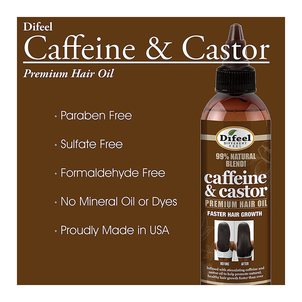 Difeel Natural Caffeine and Castor Premium Hair Oil, 8 Oz