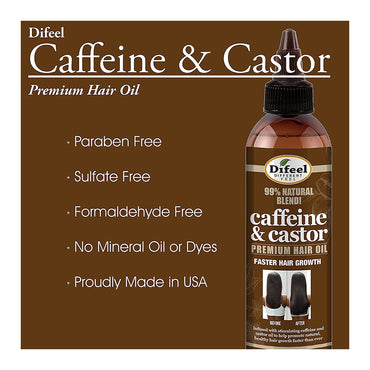 Difeel Natural Caffeine and Castor Premium Hair Oil, 8 Oz