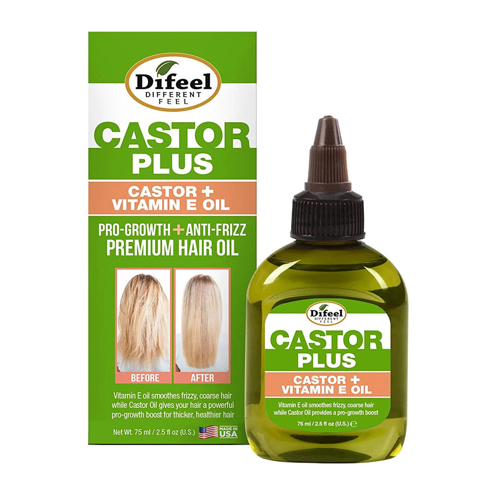 Difeel Castor Plus Vitamin E Pro Growth and Antifrizz Premium Hair Oil, 2.5 Oz