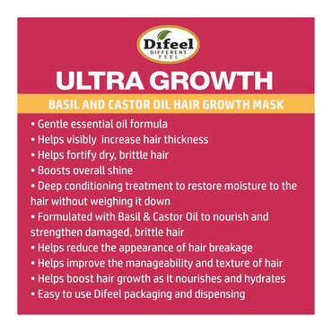 Difeel Ultra Growth Basil and Castor Oil Pro Growth Hair Mask, 8 Oz