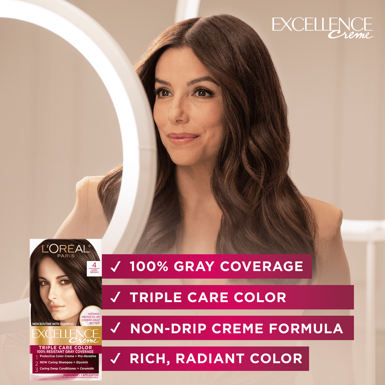 Loreal Excellence Triple Protection Hair Color Creme, 1 Natural/Black - Kit