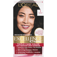 Loreal Excellence Triple Protection Hair Color Creme, 1 Natural/Black - Kit