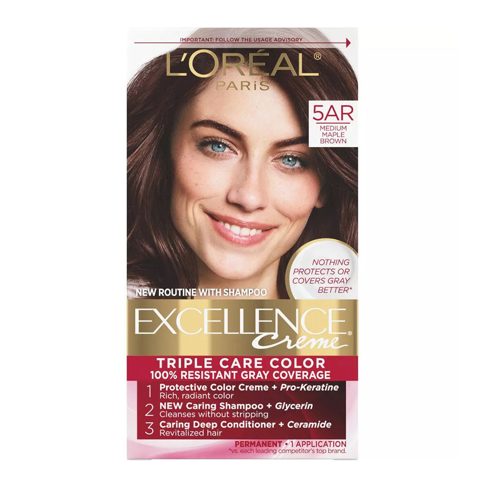 Loreal Excellence Triple Protection Hair Color Creme, 5Ar Medium Maple Brown, 1 Ea