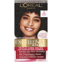 Loreal Excellence Triple Protection Hair Color Creme, 3 Natural Black - 1 Ea