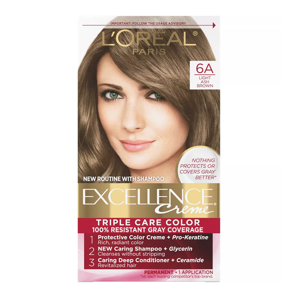 LOreal Paris Excellence Creme Triple Care Permanent Hair Color, 6A Light Ash Brown, 1 Ea