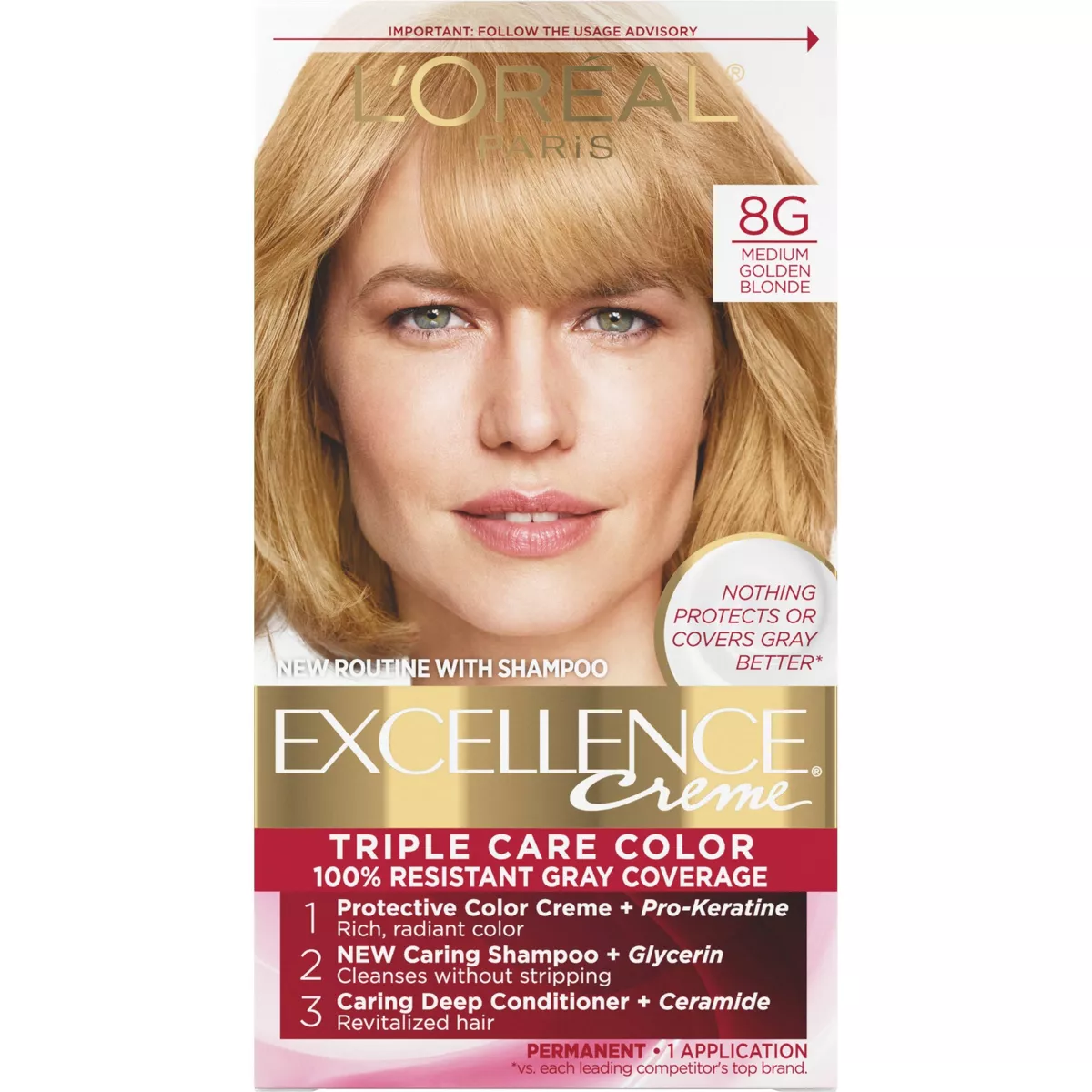 Loreal Excellence Triple Protection Hair Color Creme, 8G Golden Blonde - 1 Ea