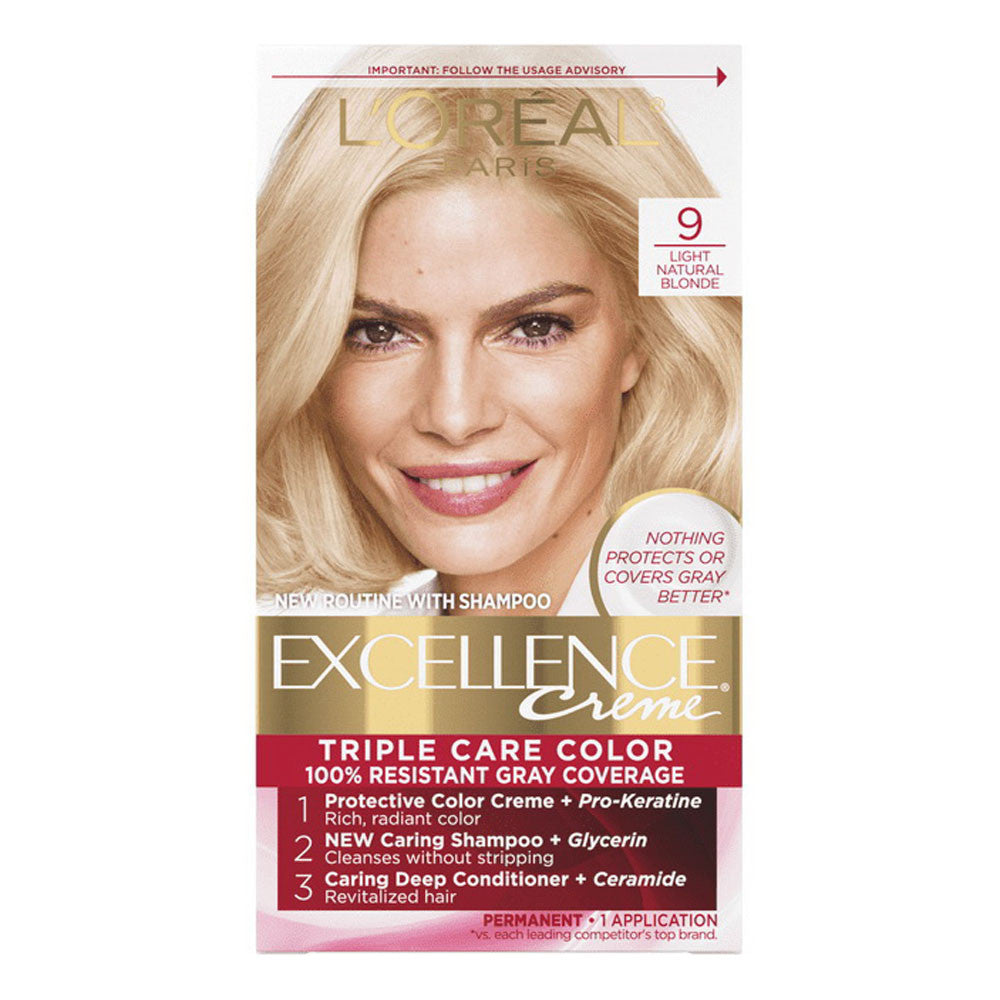 Loreal Excellence Triple Protection Hair Color Creme, 9 Natural Blonde, 1 Ea