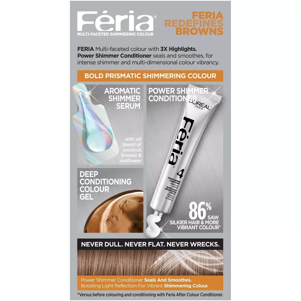Loreal Feria Hi Lift Cool Brown Multi Faceted Shimmering Hair Color Gel, #B61 Downtown Brown, 1 Ea