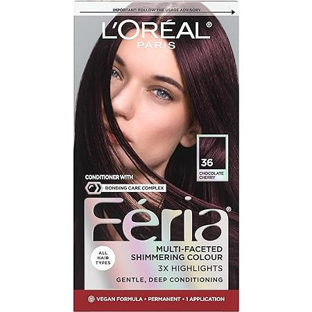 Loreal Feria Multi Faceted Shimmering Hair Color, 36 Chocolate Cherry (Deep Burgundy Brown) - 1 Ea