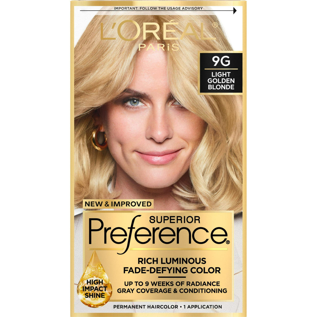 Loreal Superior Preference Hair Color, 9G Light Golden Blonde, 1 Ea