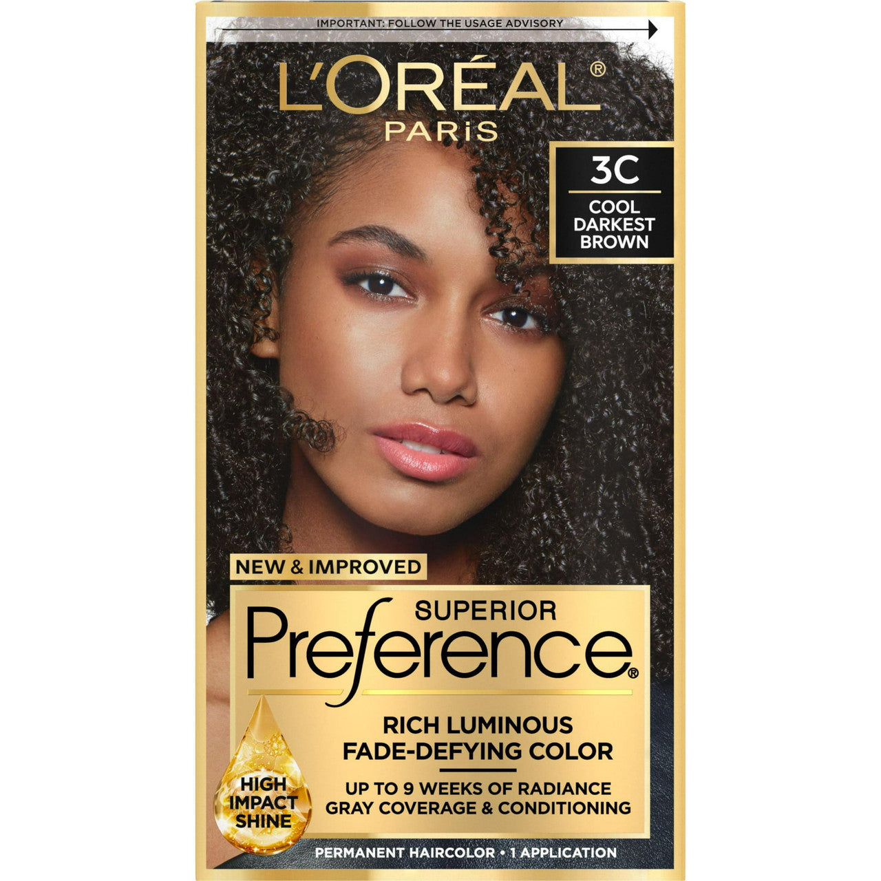 LOreal Superior Preference Luminous Fade Defying Color, 3C Cool Darkest Brown, 1 Ea