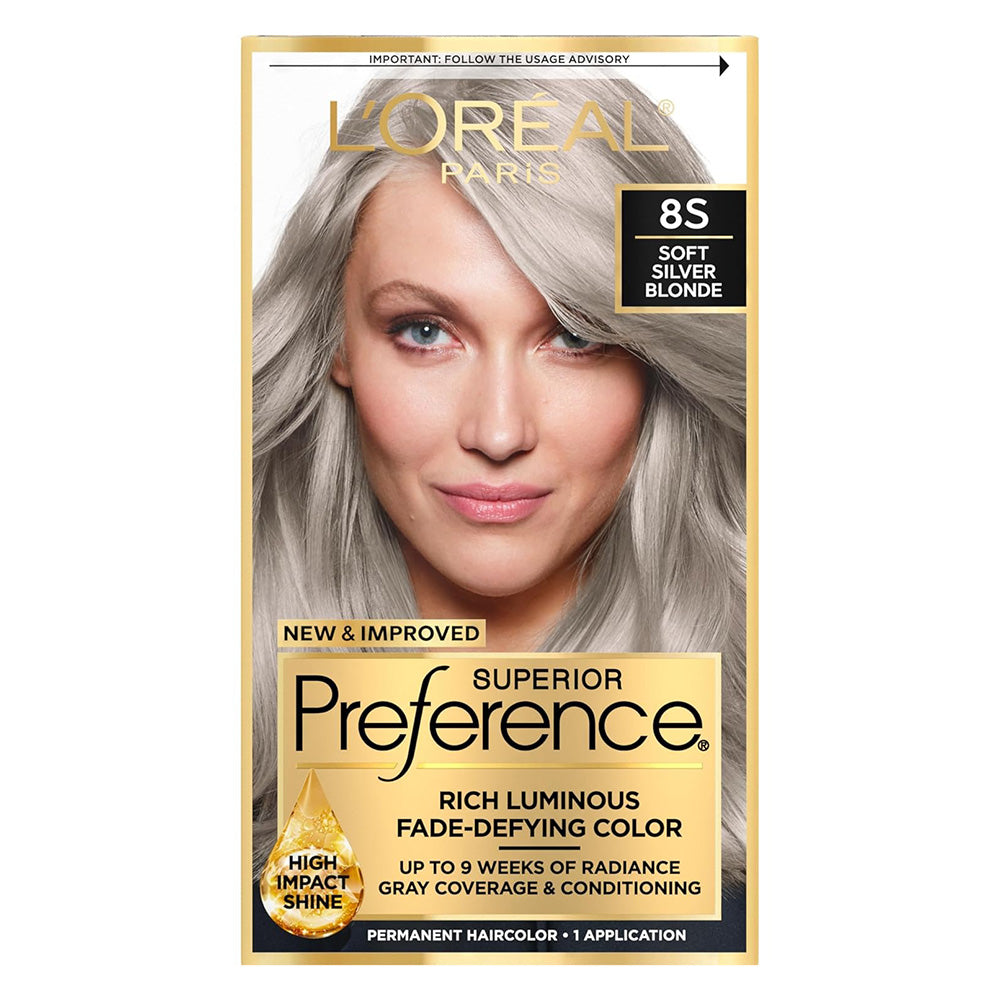 Loreal Paris Superior Preference Luminous Fade Defying Permanent Hair Color Soft Silver Blonde 8S 1Ea