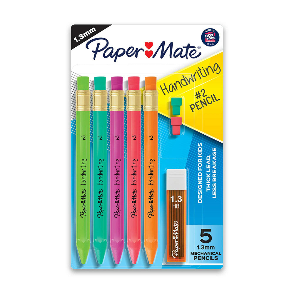Papermate Handwriting Mechanical HB Pencil, 1 Lead Refill 2 Erasers, Assorted, 5 Ea