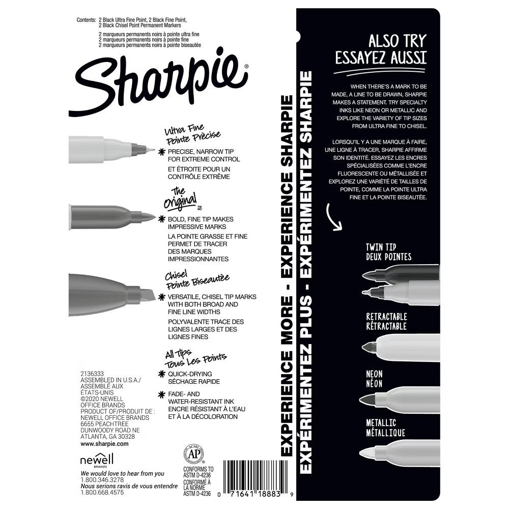 Sharpie Permanent Markers Ultra Fine, 6 Ea