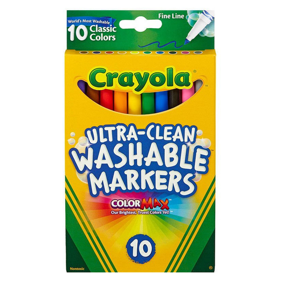 Crayola Ultra Clean Washable Fine Line Markers Classic Colors for Detailed Coloring Drawing and Creative Art 10Ea