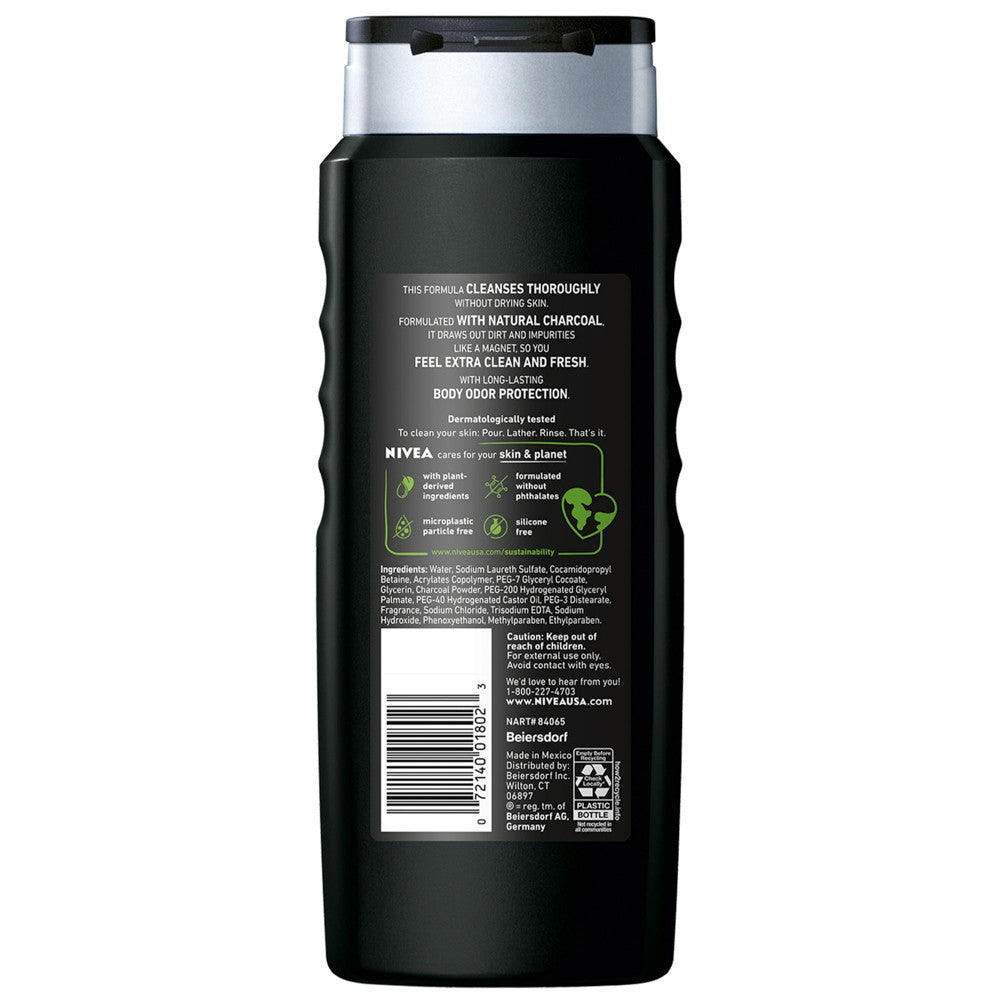Nivea Men Deep Cleansing Charcoal Body Wash, Active Clean 16.9 oz