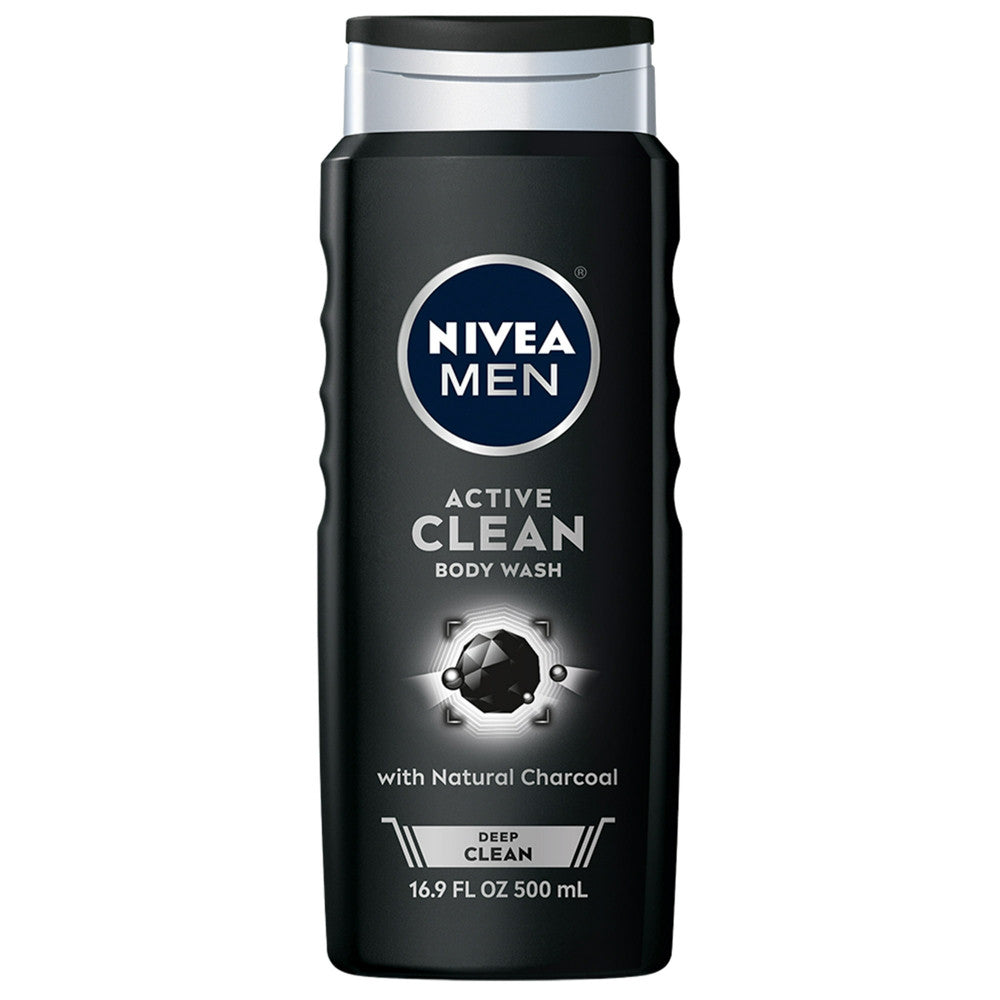Nivea Men Deep Cleansing Charcoal Body Wash, Active Clean 16.9 oz