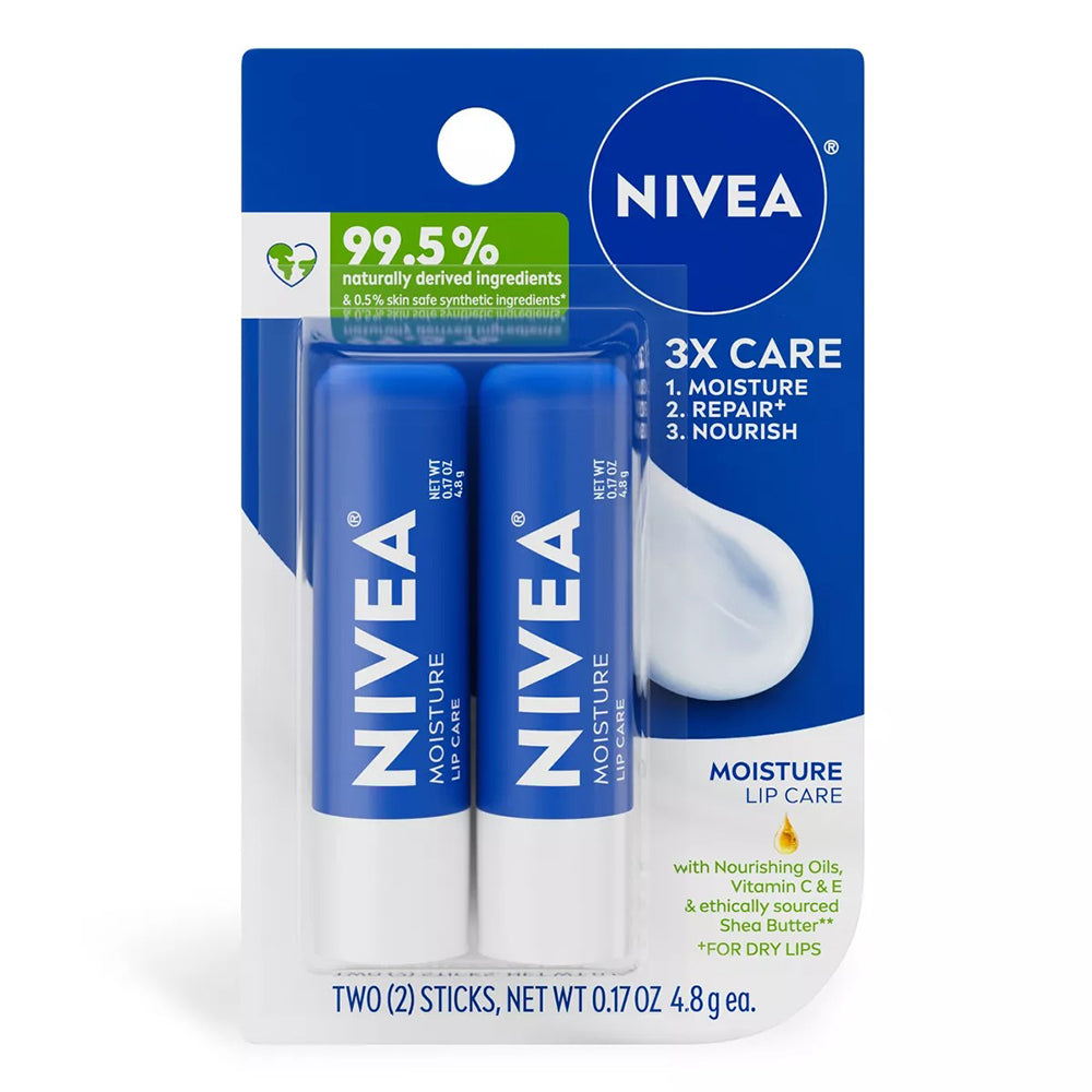 Nivea Lip Care Moisture Twin Pack with Shea Butter 0.17Oz (4.8g)