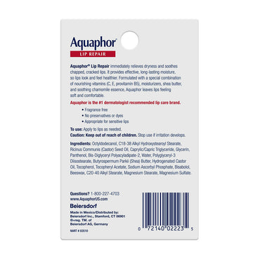 Aquaphor Lip Repair, Relief Dry Lips, 0.25 Oz, 2 Ea