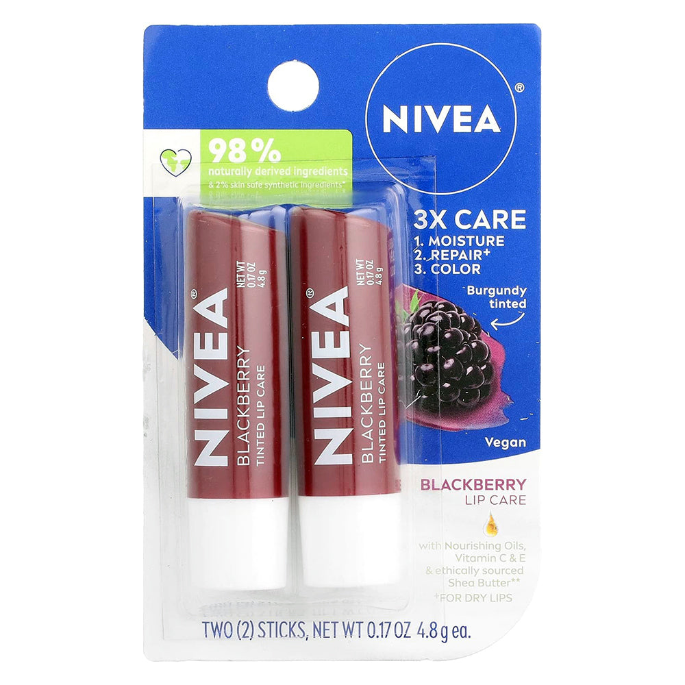 Nivea Lip Care Blackberry Twin Pack with Shea Butter 0.17Oz (4.8g)