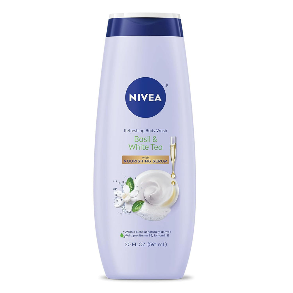 Nivea Refreshing Basil and White Tea with Nourishing Serum Body Wash for Women Enriched with Provitamin B5 and Vitamin E 20Oz (591ml)