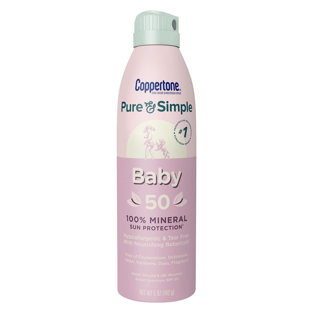 Coppertone Pure and Simple Baby SPF 50 Mineral Sunscreen Spray, 5 Oz