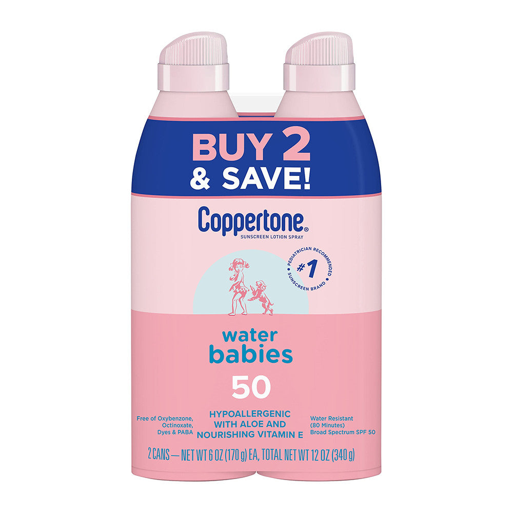 Coppertone Water Babies Sunscreen Lotion Spray SPF 50, Pack Of 2, 12 Oz