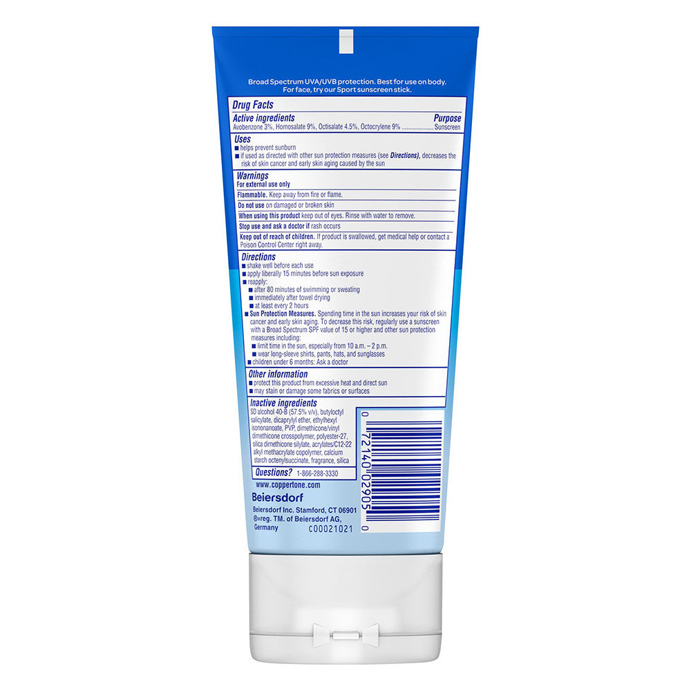 Coppertone Sport Clear Water Resistant SPF 50 Sunscreen Lotion Feels Cool, 5 Oz