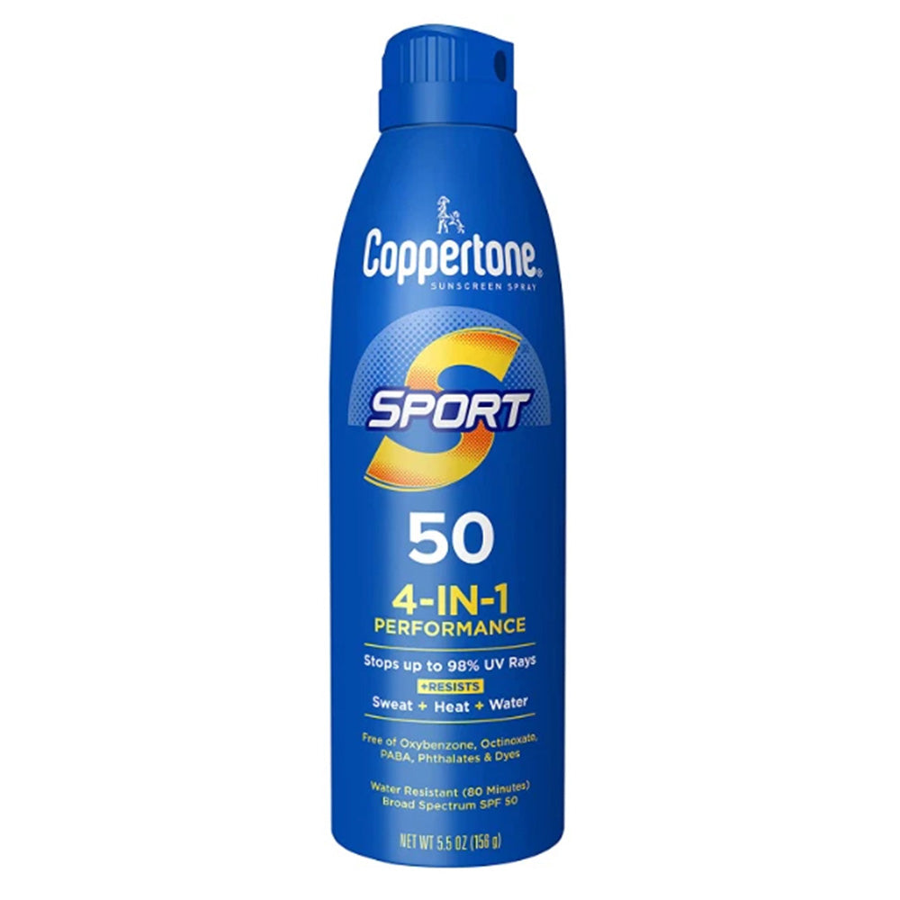 Coppertone Sport SPF 50 4 in 1 Performance Sunscreen Spray for Sun Protection 5.5Oz (156g)