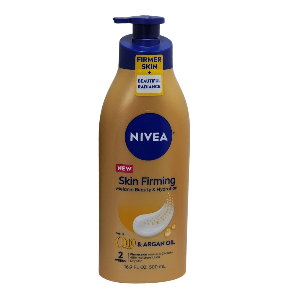 Nivea Skin Firming Melanin Beauty and Hydration Body Lotion with Q10 and Argan Oil for Dry Skin 16.9Oz (500ml)