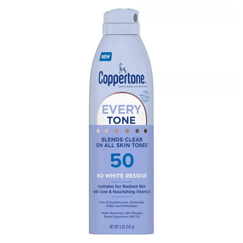 Coppertone Every Tone Sunscreen Lotion Spray SPF 50 for Broad Spectrum Sun Protection 5Oz (142g)