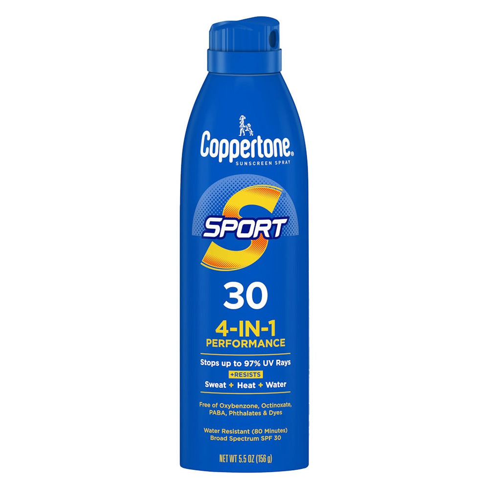 Coppertone Sport SPF 30 4 in 1 Performance Sunscreen Spray for Active Sun Protection 5.5Oz (156g)