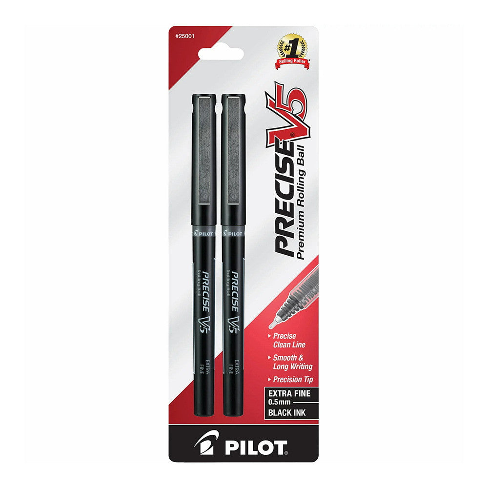 Pilot Precise V5 Premium Rolling Ball Extra Fine Point Pens, Black Ink, 2 Ea