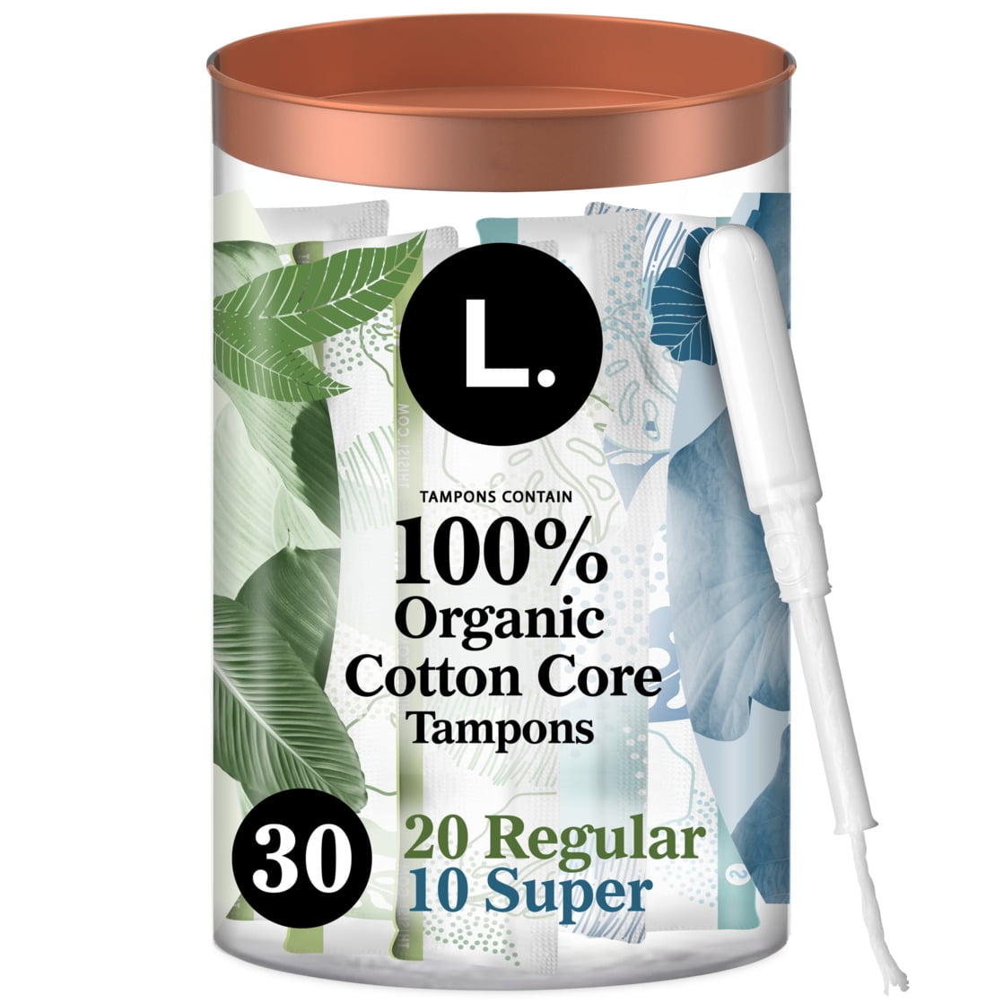 L Tampons Organic Cotton Core Natural Leak Protection and Comfortable Fit 30Ea