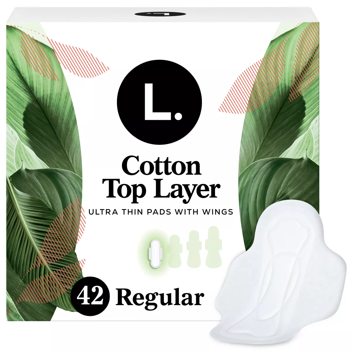 L Pads Ultra Thin Regular with Wings Cotton Top Layer Breathable Comfort 42Ea