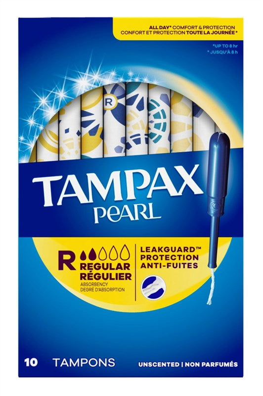 Tampax Tampons Pearl Regular Leakguard All Day Comfort and Protection Unscented 10Ea