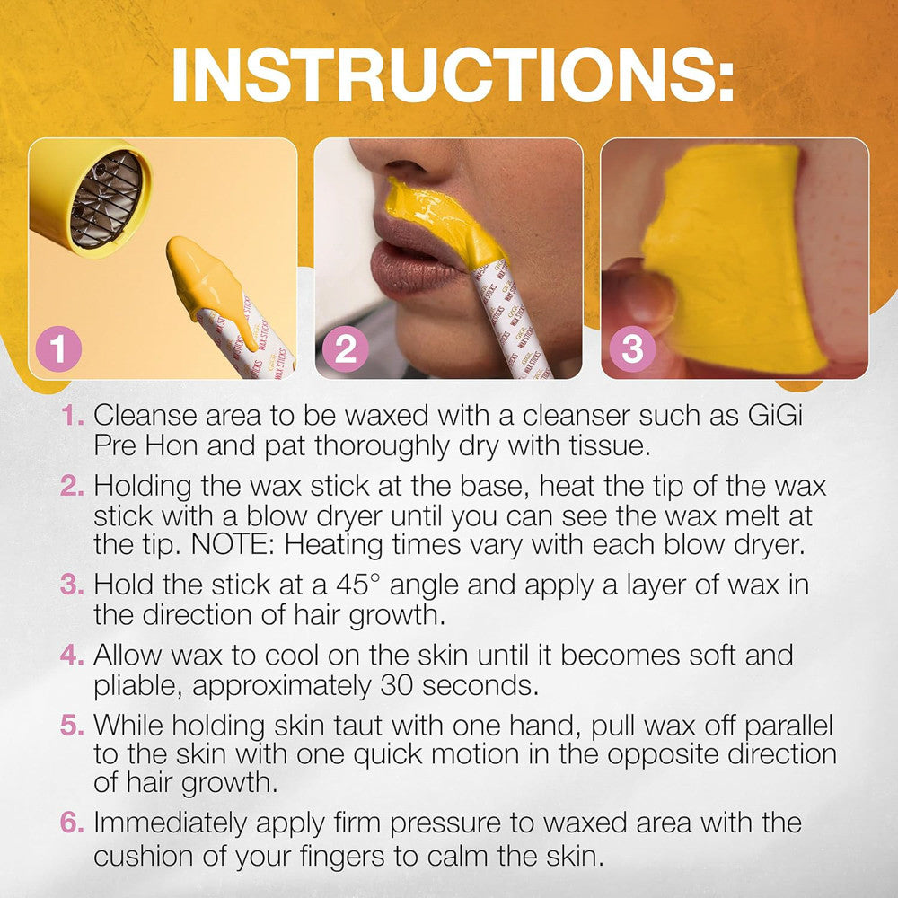 GiGi Wax Sticks Heat With Blow Dryer For Face Brows Body, 2 Ea