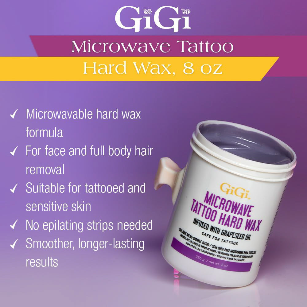 GiGi Tattoo Microwave Hard Wax Infused with Grapeseed Oil, 8 Oz