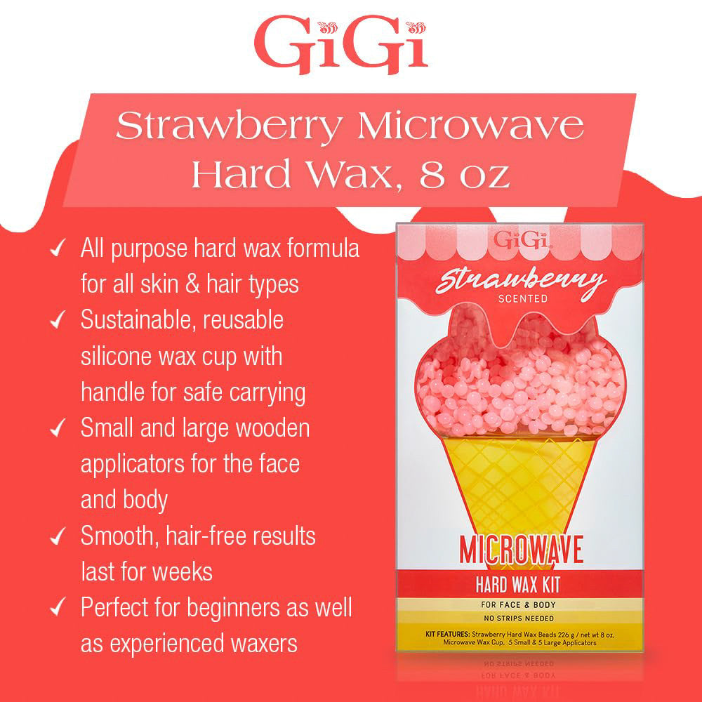 GiGi Strawberry Microwave Hard Wax Beads Kit for Face and Body, 1 Ea