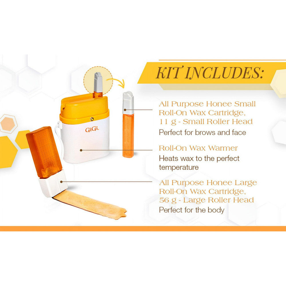 GiGi Roll On Waxing Kit for Face and Body with All Purpose Soft Wax Formula, 1 Ea