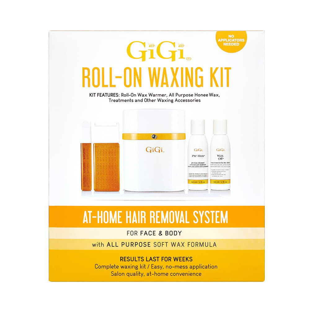 GiGi Roll On Waxing Kit for Face and Body with All Purpose Soft Wax Formula, 1 Ea