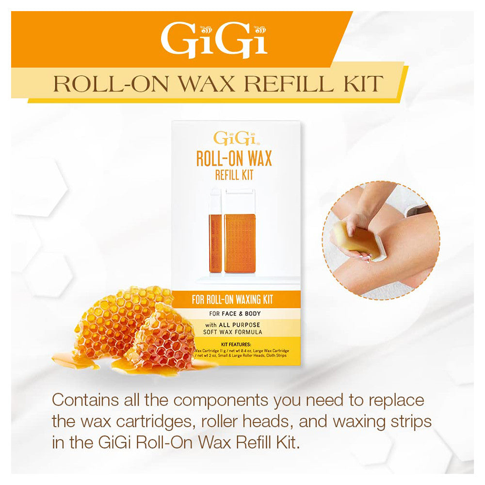 GiGi Roll On Wax Refill Kit for Face and Body with All Purpose Soft Wax Formula, 1 Ea