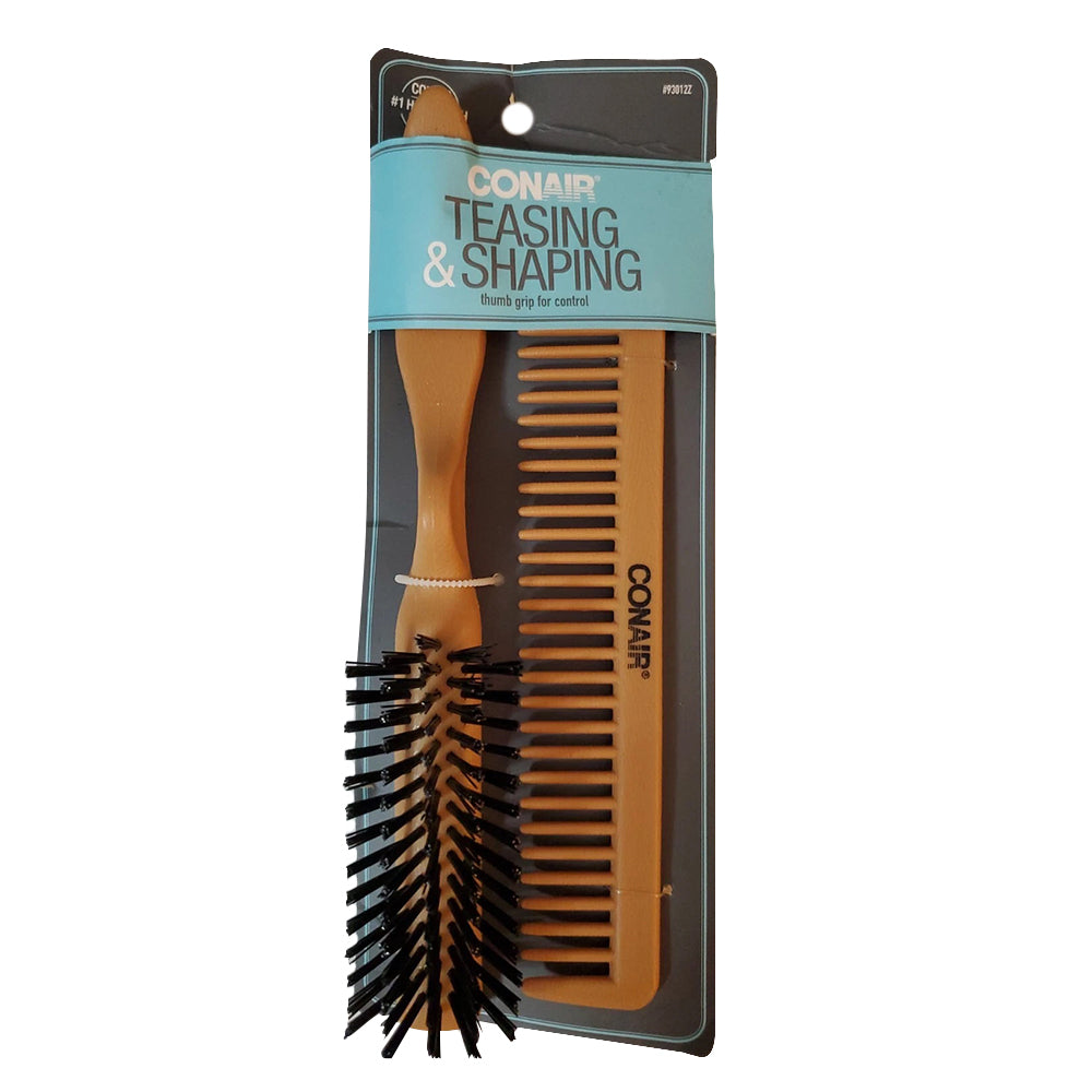 Conair Teasing and Shaping Brush and Comb Set for Volumizing Detangling and Hair Styling 1Ea