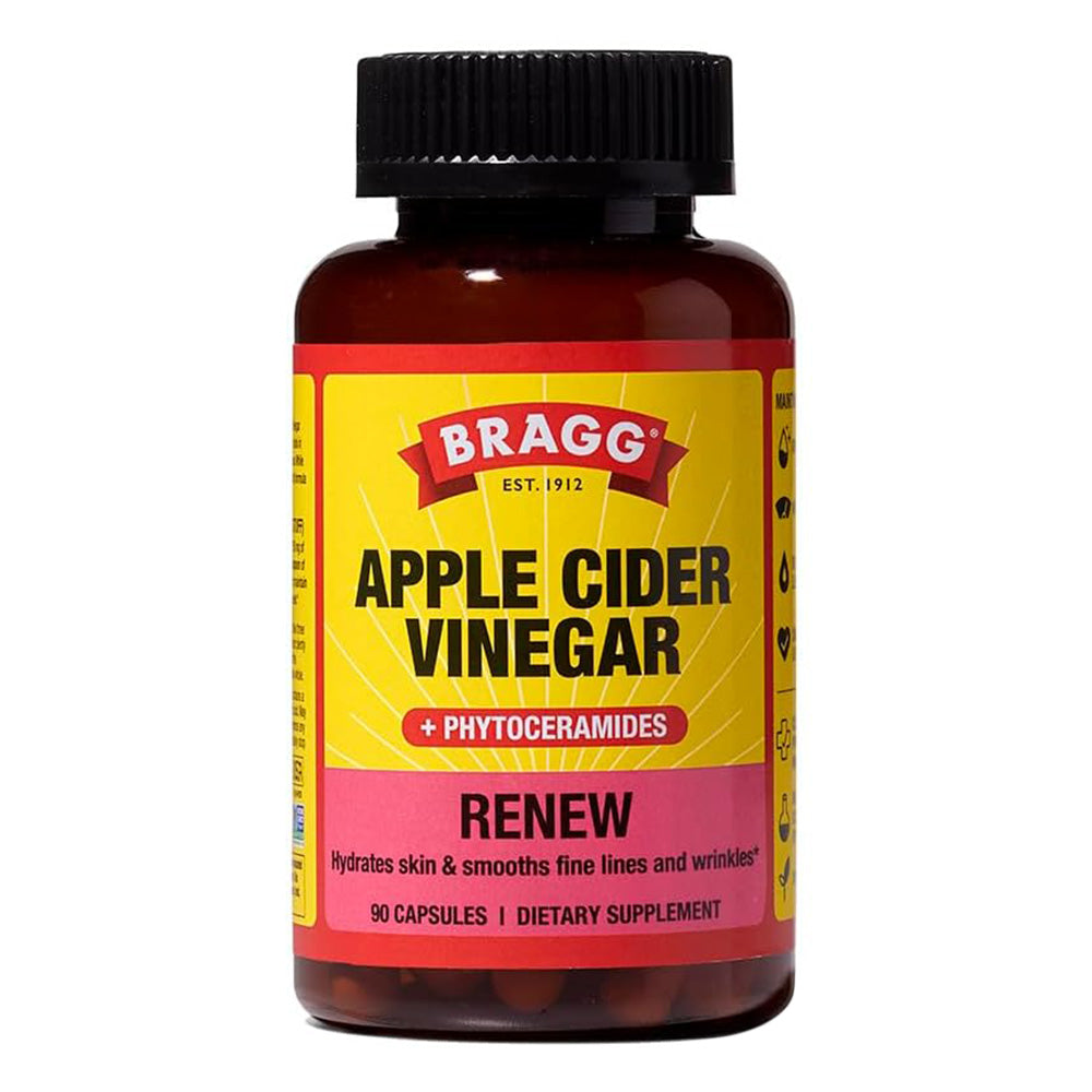 Bragg Apple Cider Vinegar Phytoceramides Renew Hydrated Skin and Smooth Capsules Dietary Supplement 90Ea