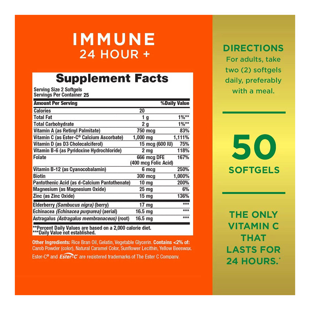 Natures Bounty Immune Support 24 Hour Plus Softgels, 50 Ea