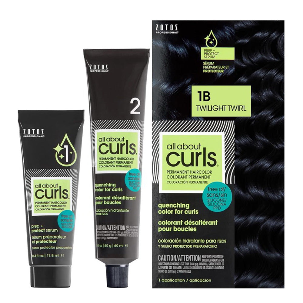 All About Curls Twilight Twirl Permanent Hair Dye 1B for Long Lasting Curl Friendly Color 1Ea